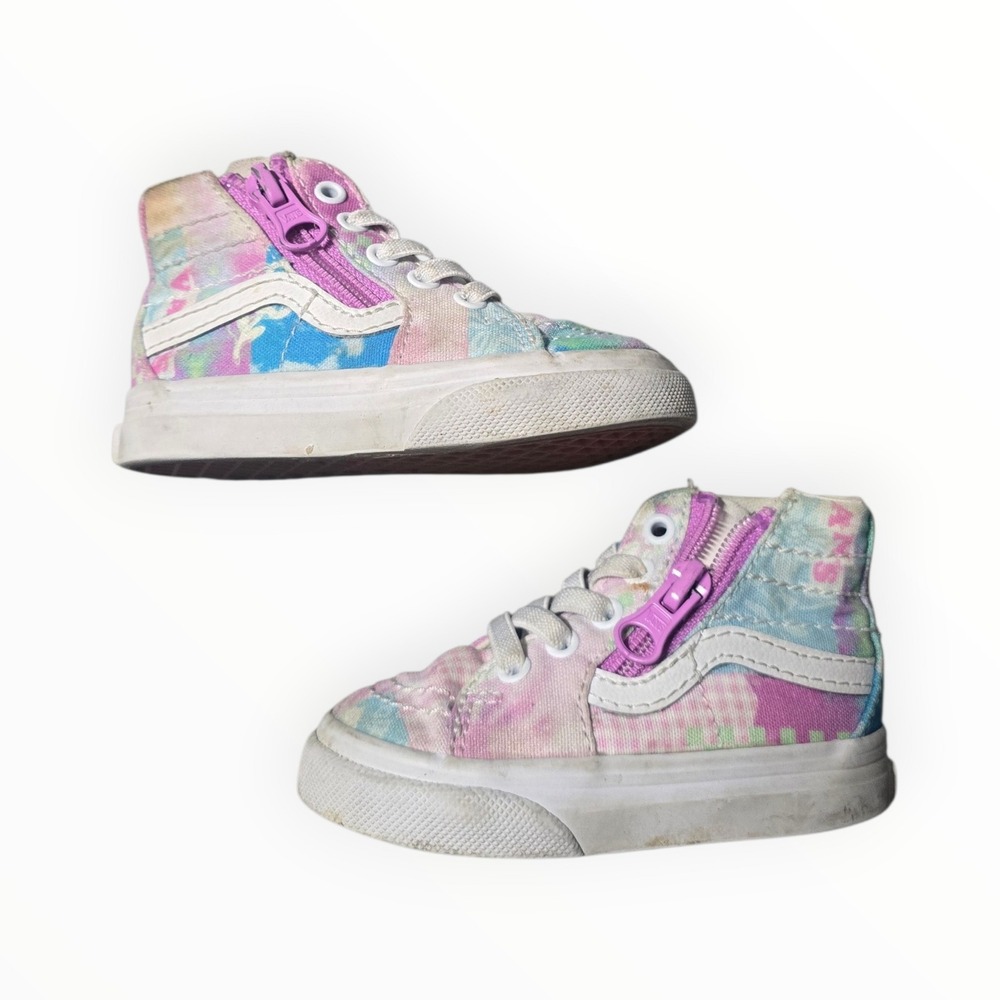 Vans Sk8-Hi Zip Toddler 4.0 Tie Dye Pastel High Top Sneakers Pink Blue Purple - Picture 3 of 5
